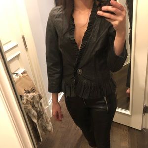 Italian leather ruffle jacket